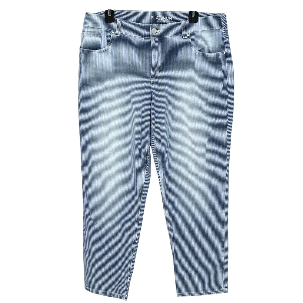 Chicos Platinum Jeans 2 Womens 12 Blue White Stripe Stretch Cotton Denim Ankle